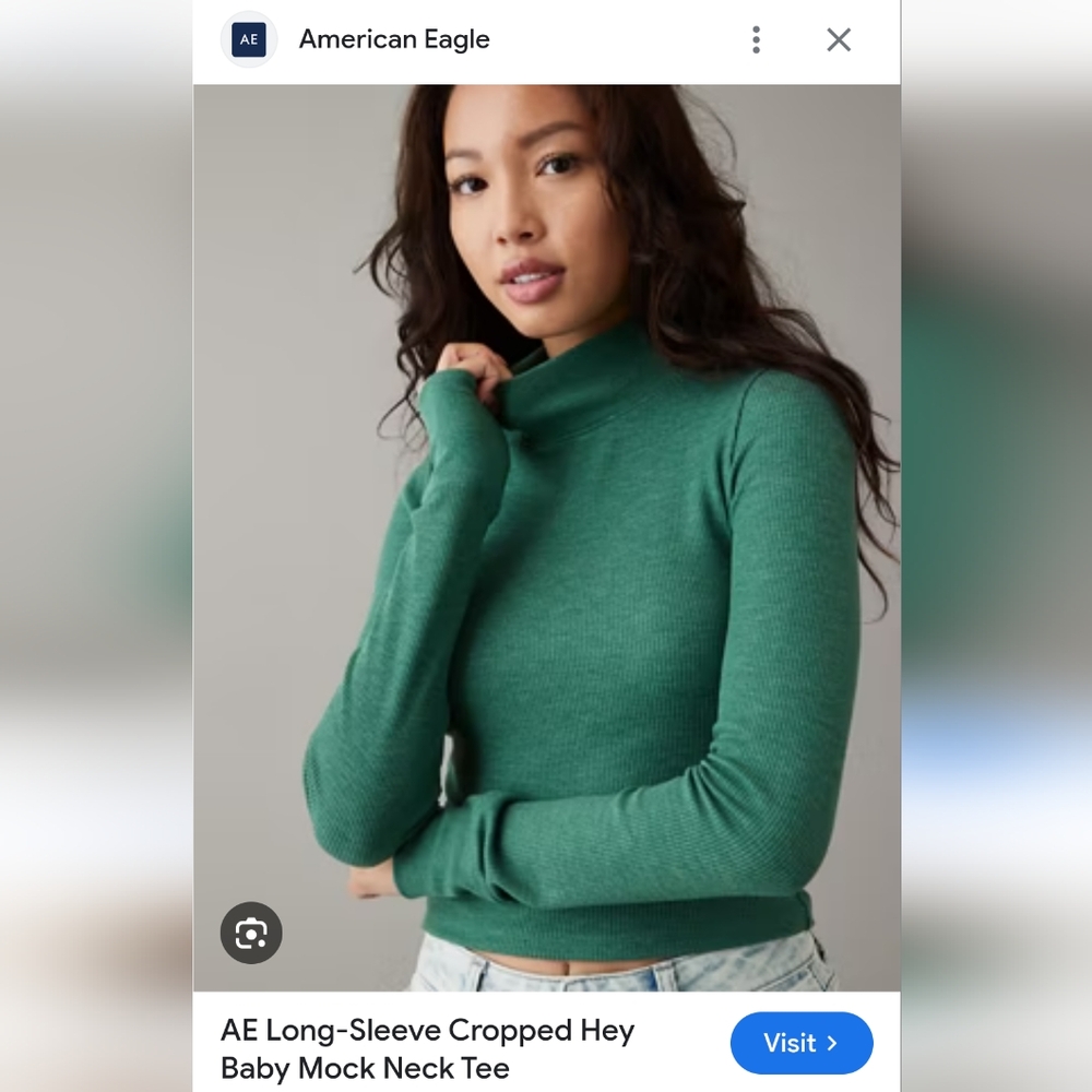 🍁2 For 20! American Eagle Outfitters Hey Baby Green Cropped Mock Neck Top